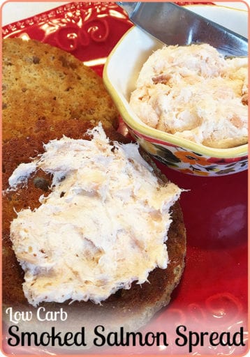 Low Carb Smoked Salmon Spread on a toasted low carb English Muffin
