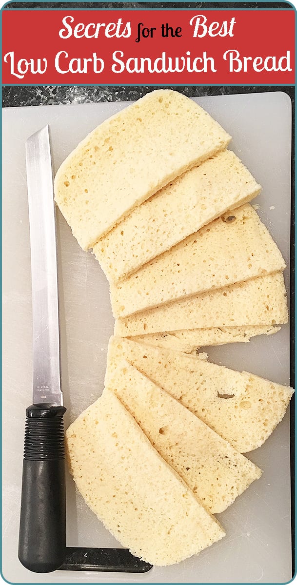 Low Carb Sandwich bread, Get the recipe & secrets for fluffy, flexible, and perfectly sliced low carb bread. 1 net carb per serving. Under 10 minutes to make it in the microwave. #bakingoutsidethebox Secrets of the Best Low Carb Sandwich Bread. Easy and Microwaveable, just 1 net carb a slice.