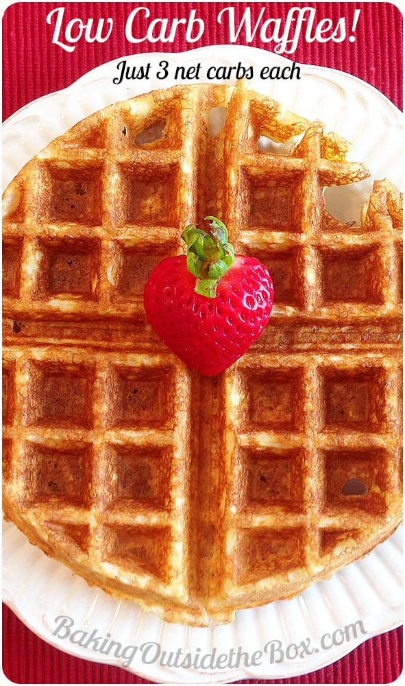 #bakingoutsidethebox | This Low Carb Waffles Recipe is a delicious, crunchy treat with just 3 net carbs per serving. -- A happy Saturday morning any day of the week.