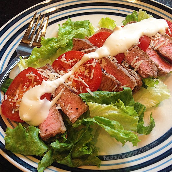 #bakingoutsidethebox | Planned Over meals can be the easiest and happiest meals of the week and can be key in successful dieting. This steak salad recipe is a favorite Planned Over meal at my house. So much better than left-overs!